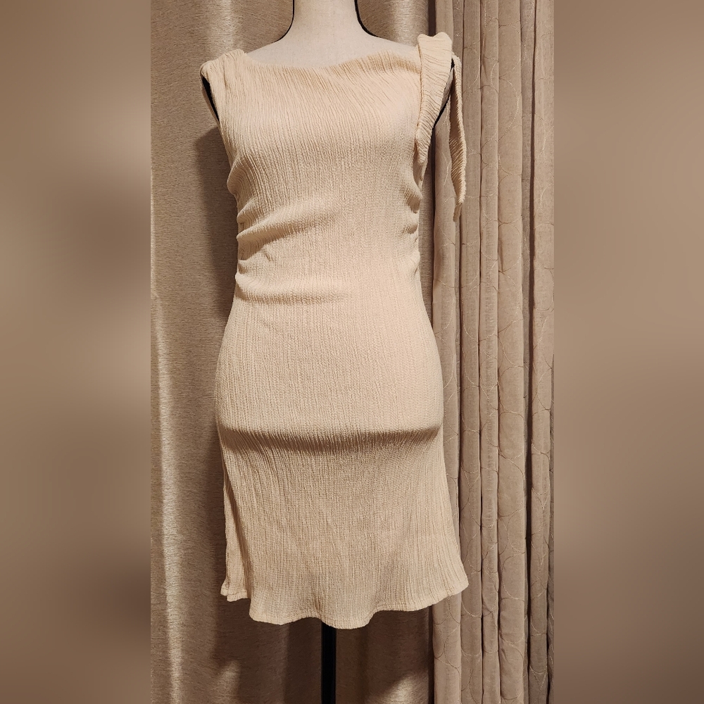 Bershka Cream Asymmetrical Ribbed Dress